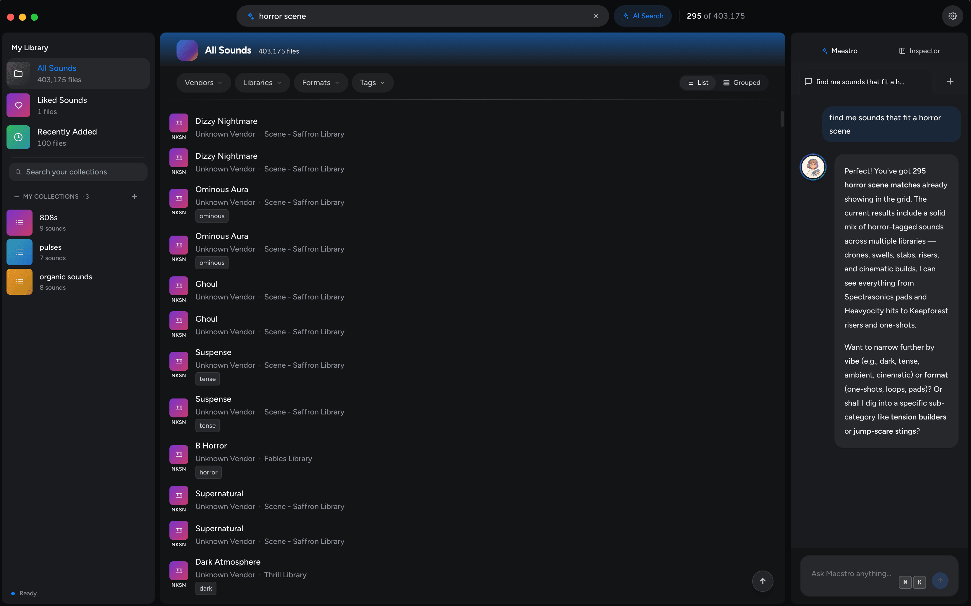 Coda main library view with samples and presets